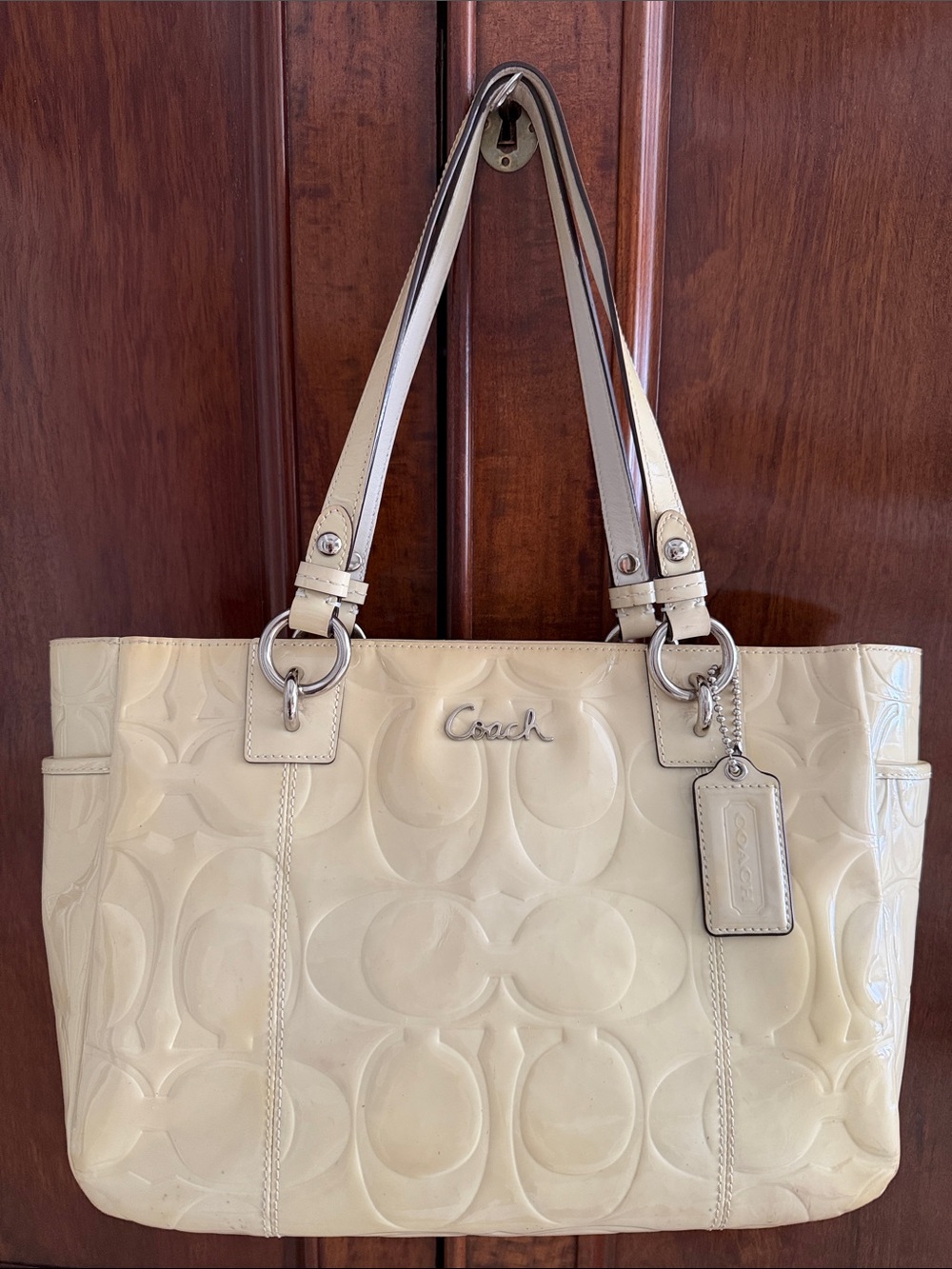 Coach Patent Leather Tote in Cream